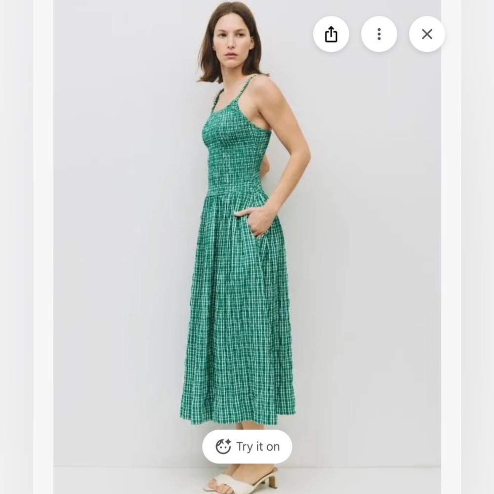 All Row Smocked Plaid Midi Dress - Picture 8 of 8